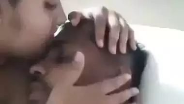Chubby wife soft boobs pressed against husband in foreplay